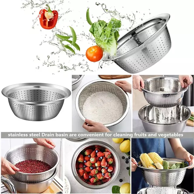 3 In 1 Multifunctional Stainless Steel Basin With Vegetable Cutter + Drain Basket - Image 2