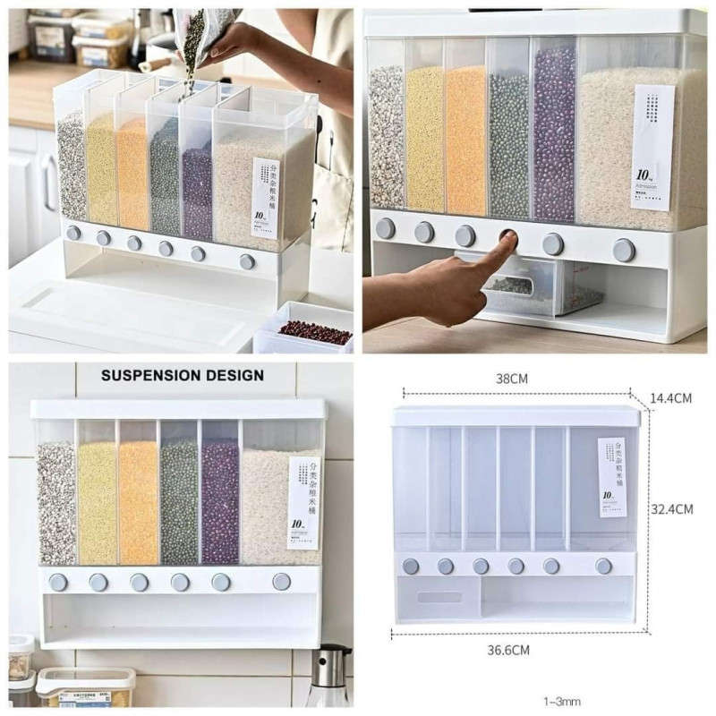 Wall-Mounted Multi-Section Grain & Rice Dispenser - Image 4